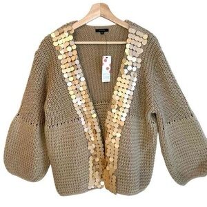 Chico's Gold Sequin Trim Sweater